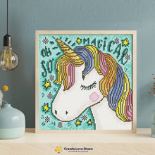 Load image into Gallery viewer, magical unicorn diamond painting canvas kit layout by create love share

