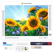 Load image into Gallery viewer, sunflowers and rising sun diamond painting, sunflowers and rising sun diamond art by Create Love Share Australia
