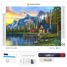 Load image into Gallery viewer, sunset log cabin diamond painting, sunset log cabin diamond art by Create Love Share Australia