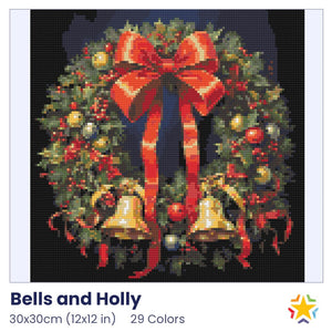 Bells and Holly diamond painting rendering preview by create love share