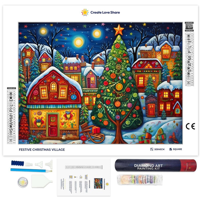 Festive Christmas Village full drill diamond painting by create love share