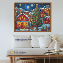 Load image into Gallery viewer, Festive Christmas Village diamond painting canvas kit layout by create love share
