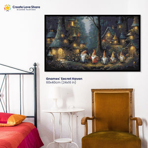Gnomes' Secret Haven diamond painting canvas kit layout by create love share