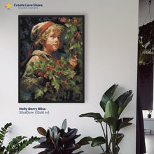 Load image into Gallery viewer, Holly Berry Bliss diamond painting canvas kit layout by create love share
