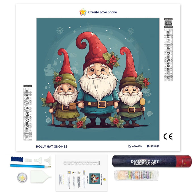 Holly Hat Gnomes full drill diamond painting by create love share