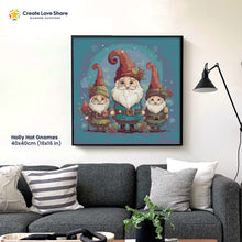 Load image into Gallery viewer, Holly Hat Gnomes diamond painting canvas kit layout by create love share
