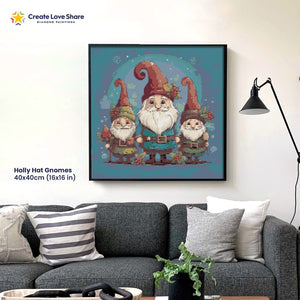 Holly Hat Gnomes diamond painting canvas kit layout by create love share