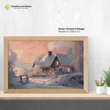 Load image into Gallery viewer, Snow-Kissed Cottage diamond painting canvas kit layout by create love share
