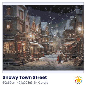 Snowy Town Street diamond painting rendering preview by create love share