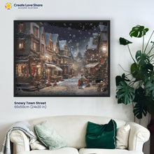 Load image into Gallery viewer, Snowy Town Street diamond painting canvas kit layout by create love share
