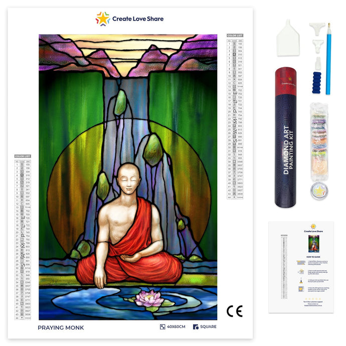 praying monk diamond painting, praying monk diamond art by Create Love Share Australia