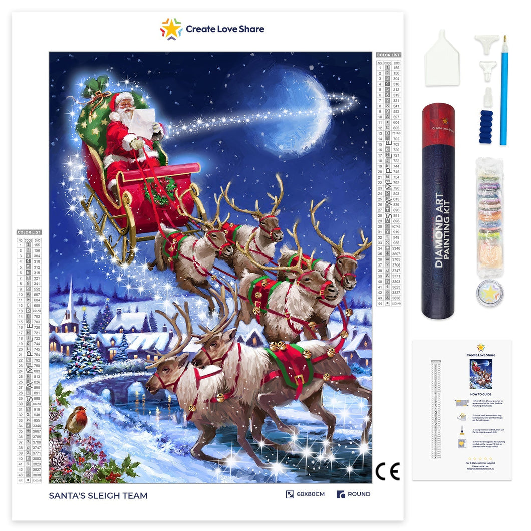 Santa's Sleigh Team Diamond Painting Art Kit Create Love Share 