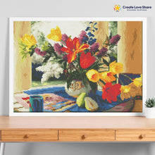 Load image into Gallery viewer, spring bouquet diamond painting canvas kit layout by create love share
