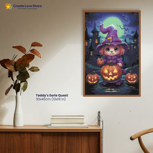 teddy's eerie quest diamond painting canvas kit layout by create love share