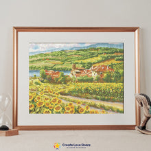 Load image into Gallery viewer, tuscany sunflowers diamond painting canvas kit layout by create love share
