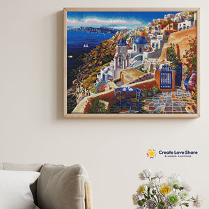 view of santorini diamond painting canvas kit layout by create love share